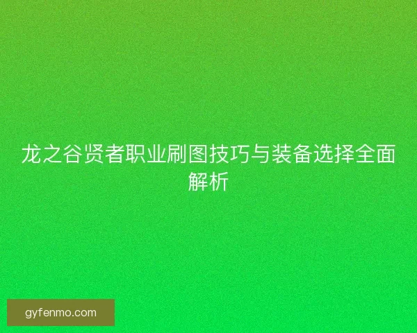 龙之谷贤者职业刷图技巧与装备选择全面解析